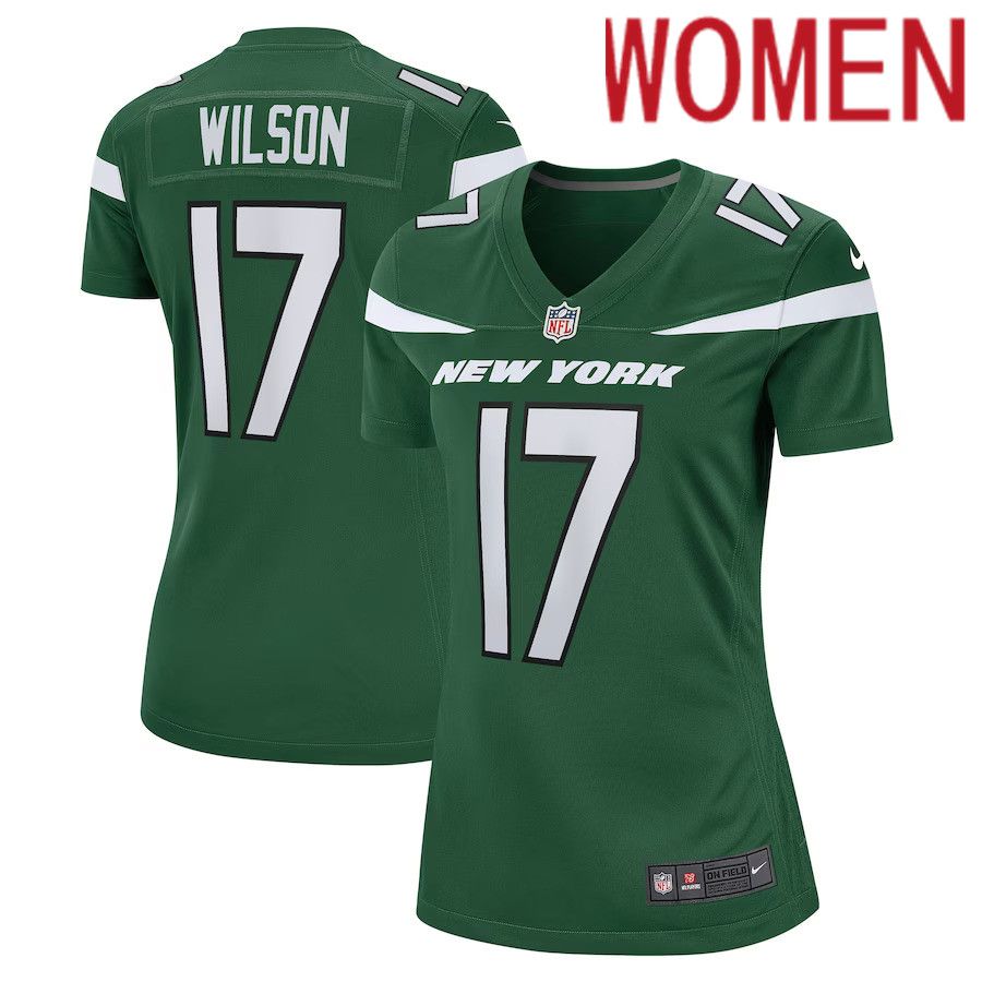 Women New York Jets 17 Garrett Wilson Nike Gotham Green Player Game NFL Jersey